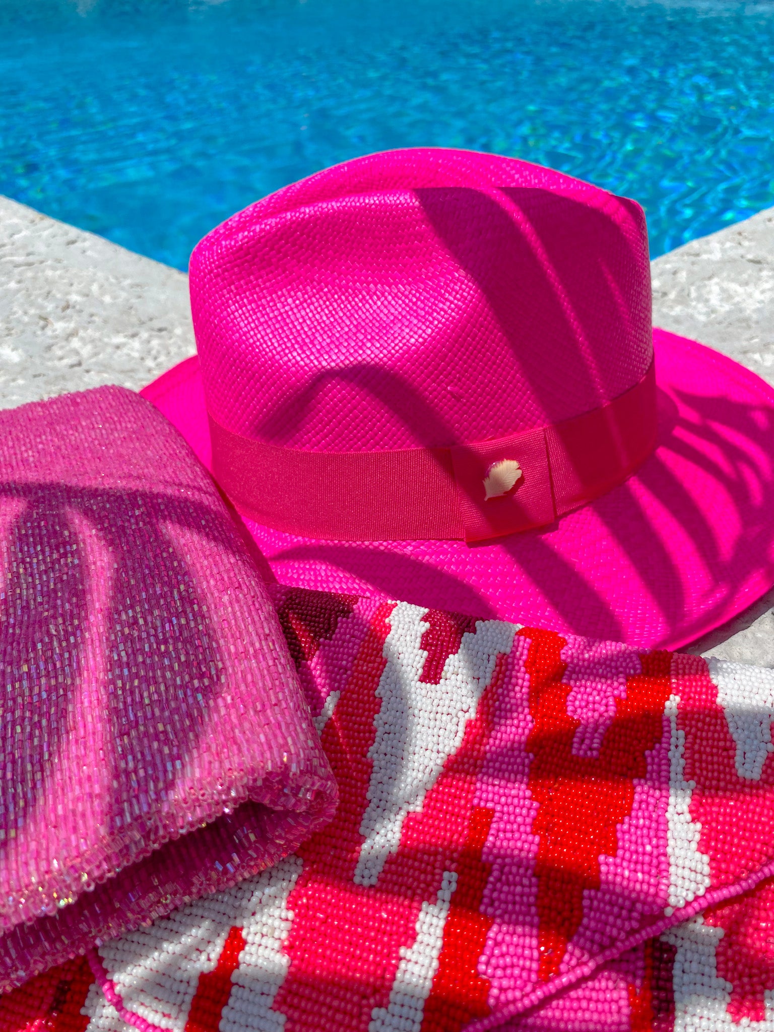 HOT PINK STRAW FEDORA SUN HAT Handmade Hot Pink Straw Fedora: Wide Brim Sun Hat With Black  main image 3